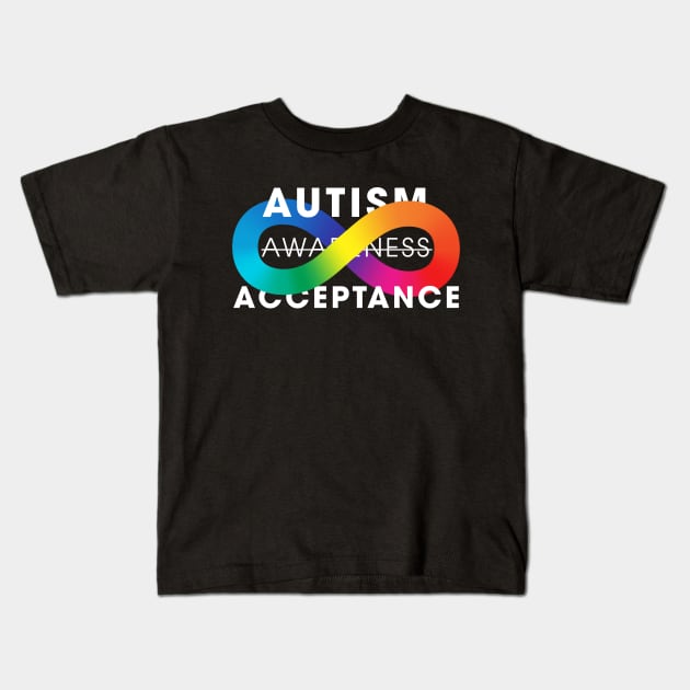 Autism Acceptance Awareness Is Not Enough Kids T-Shirt by mia_me